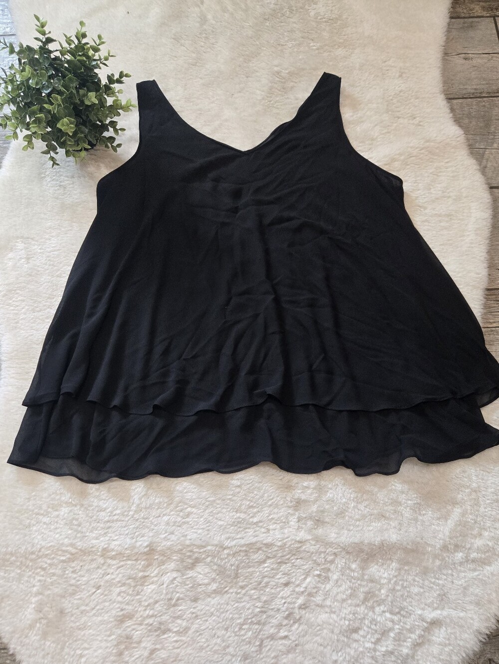 Lane Bryant Black Double-Layer Swing Chiffon Classic Flowy Tank Top, 20